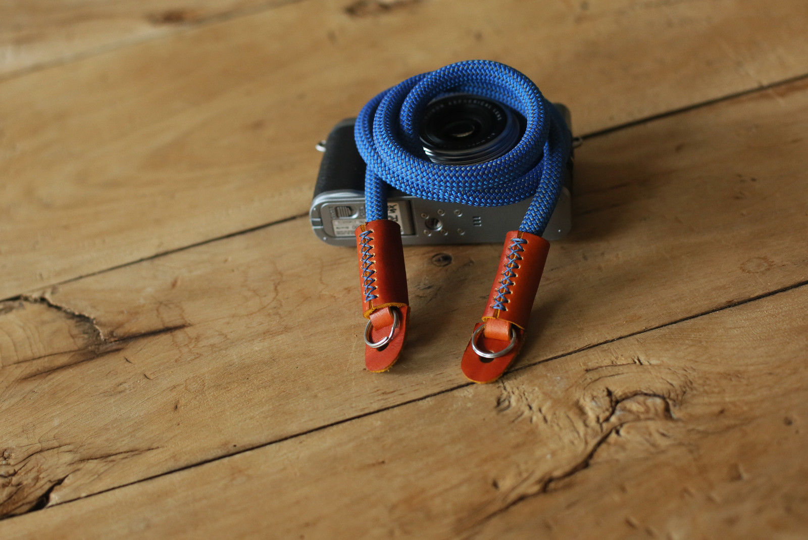 Camera Strap Handmade gray blue Climbing Rope yellow brown leather &Windmup.com - windmup
