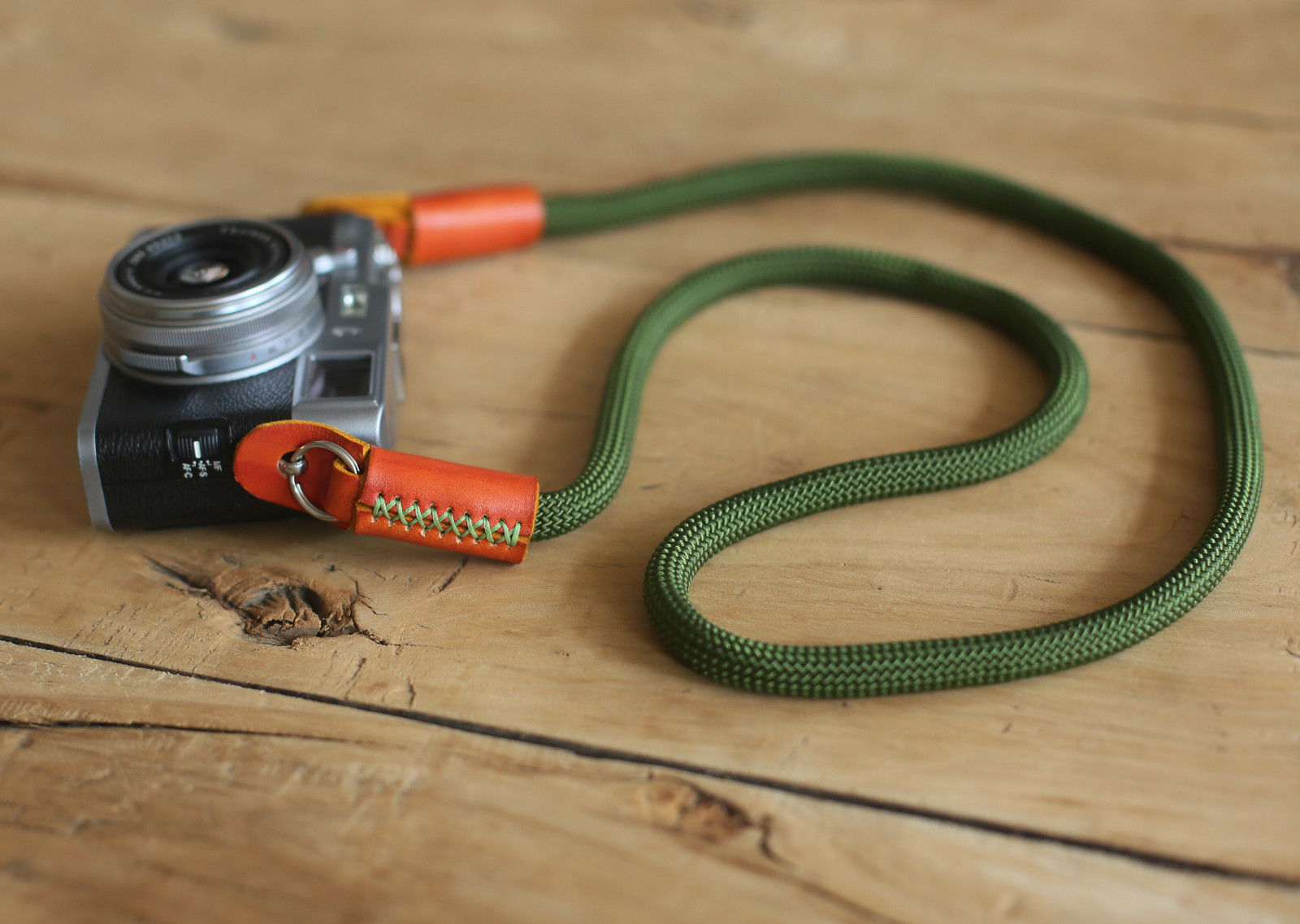 Camera Strap Handmade Army green Climbing Rope yellow brown leather&Windmup.com - windmup
