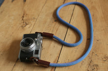Camera strap handmade blue red climbing rope tan leather B type | windmup.com - windmup
