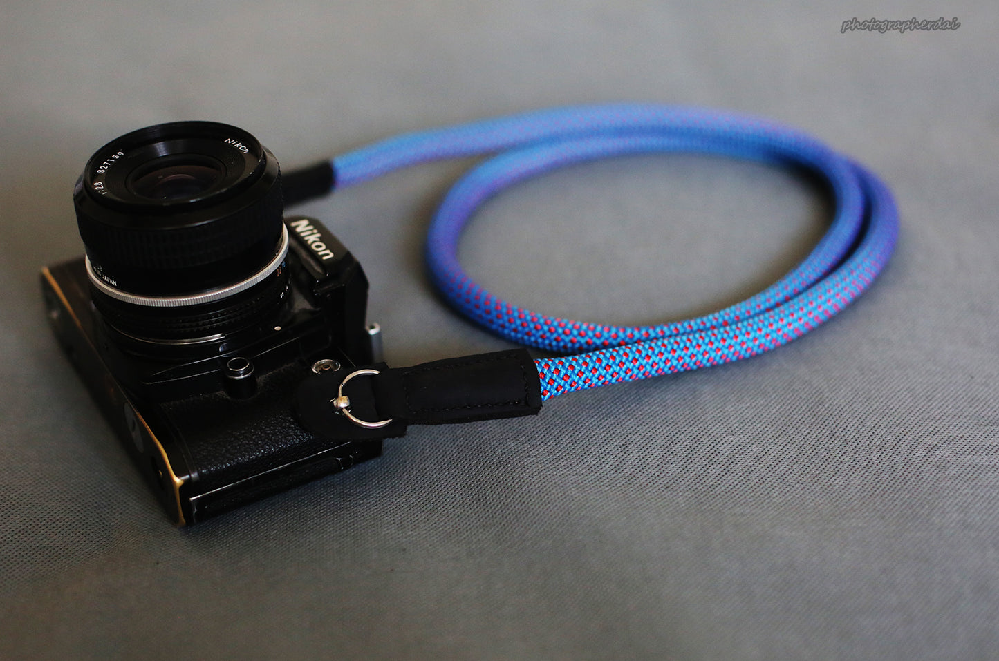 Handmade Camera Strap Sky Blue Climbing Rope Leather&Windmup.com - windmup
