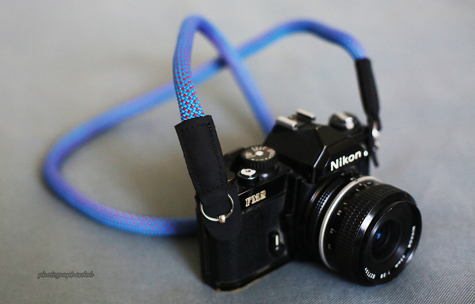 Handmade Camera Strap Sky Blue Climbing Rope Leather&Windmup.com - windmup