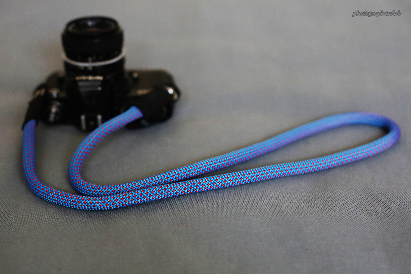 Handmade Camera Strap Sky Blue Climbing Rope Leather&Windmup.com - windmup