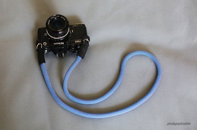 Handmade Camera Strap Sky Blue Climbing Rope Leather&Windmup.com - windmup