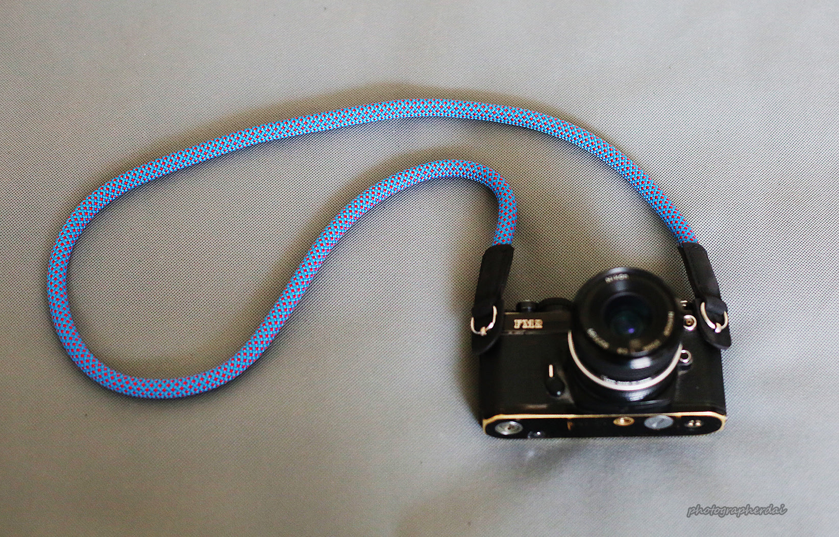 Handmade Camera Strap Sky Blue Climbing Rope Leather&Windmup.com - windmup
