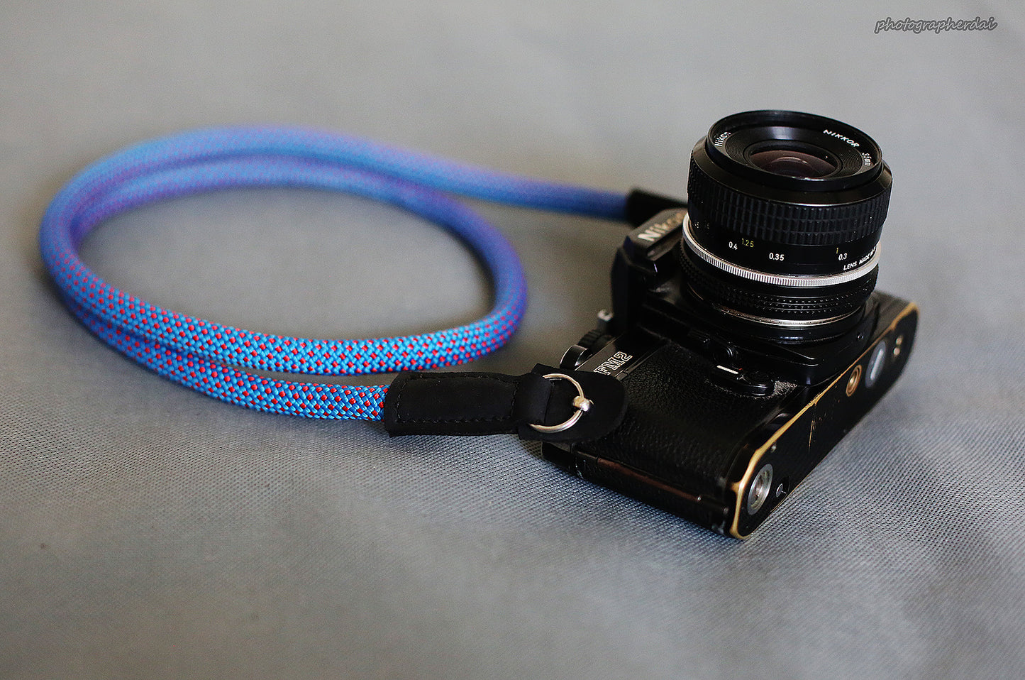 Handmade Camera Strap Sky Blue Climbing Rope Leather&Windmup.com - windmup