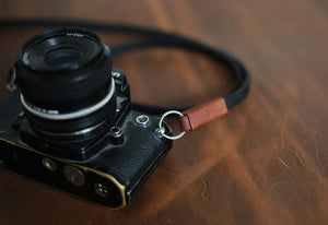 Handmade black leather camera neck strap shoulder widened | Windmup.com - windmup