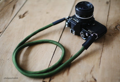 Handmade Camera Strap ArmyGreen Climbing Rope black Leather E&Windmup.com - windmup