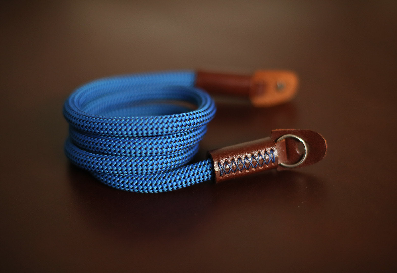 durable rope camera strap with brown leather ends