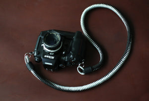 Handmade woven soft camera strap belt mixed color black and silver contrast from windmup