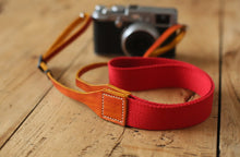 Handmade camera strap red nylon canvas dyeingleather Adjustab|windmup.com