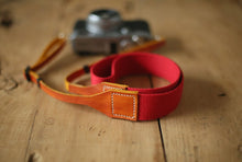 Handmade camera strap red nylon canvas dyeingleather Adjustab|windmup.com