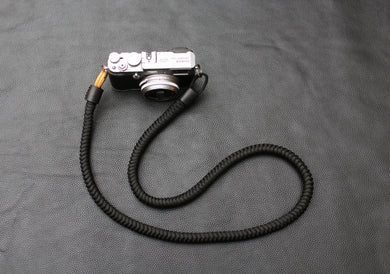 Handmade woven camera strap black and gold contrast - windmup