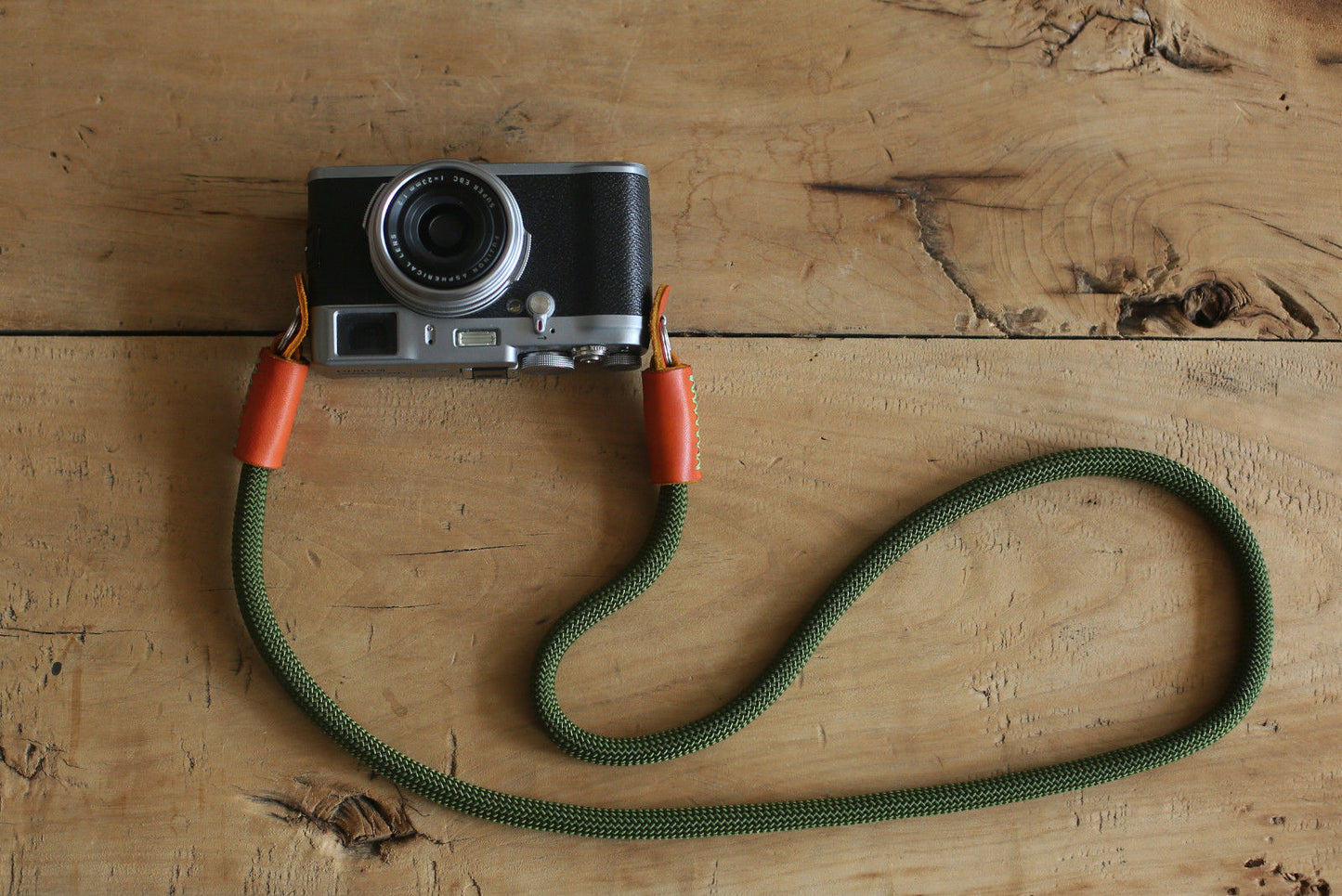 Army green climbing rope camera strap handmade by Windmup