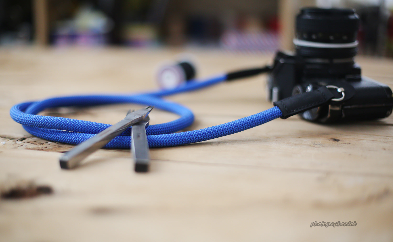 Camera neck strap handmade light blue climbing rope | windmup - windmup