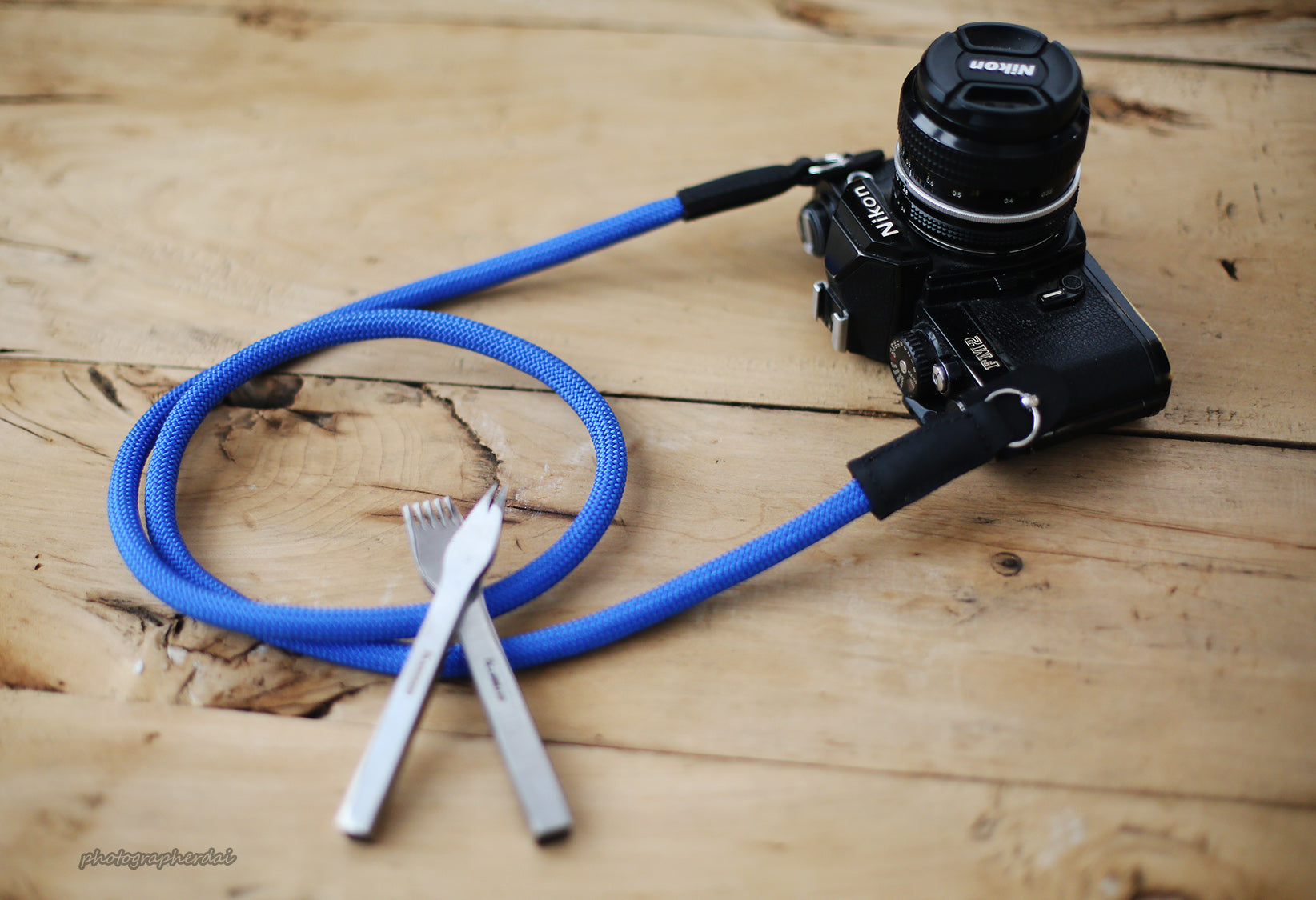 Camera neck strap handmade light blue climbing rope | windmup - windmup