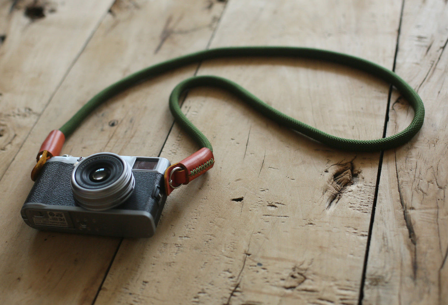 Leather camera strap crafted by hand