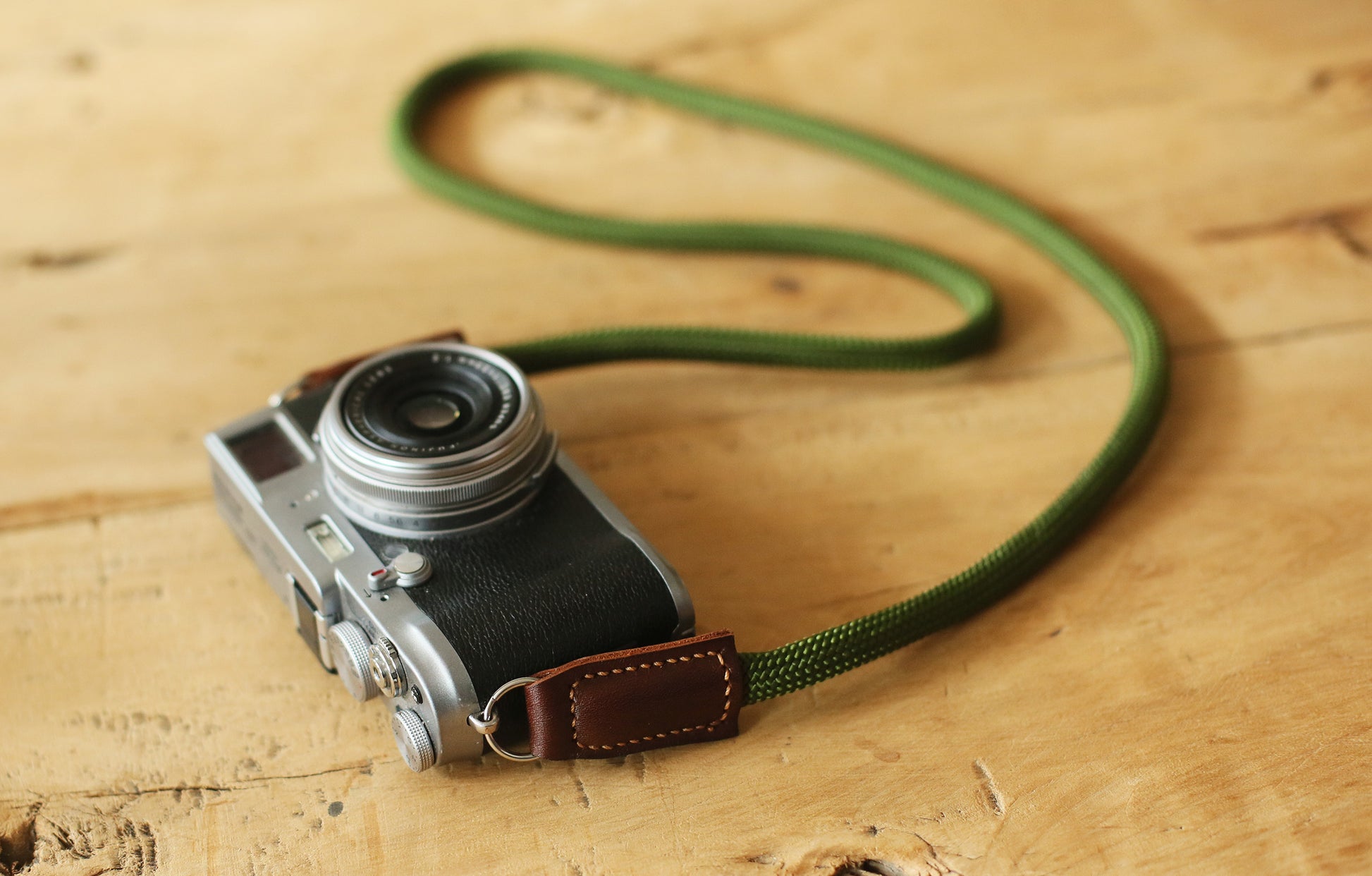 tan leather ends on rope strap