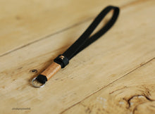 Black leather handmade camera wrist strap band khaki | windmup.com - windmup